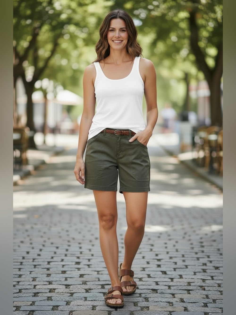 Spanx twill stretch casual shorts olive green XL 6”